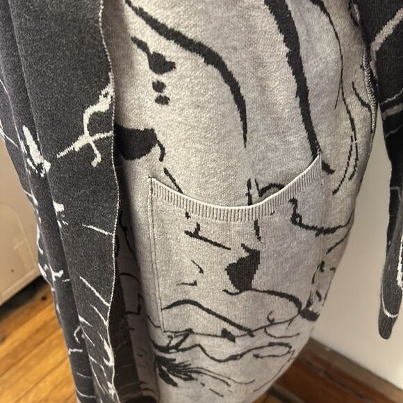 Liverpool light dark gray long open patterned cardigan Size L NWOT - Picture 2 of 8